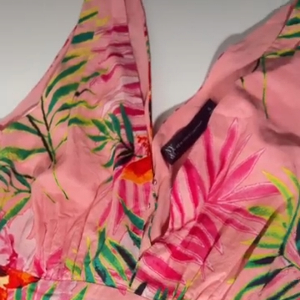 NEW YORK & COMPANY Tropical Floral Print Dress Coral Pink Green Size S - Picture 5 of 6